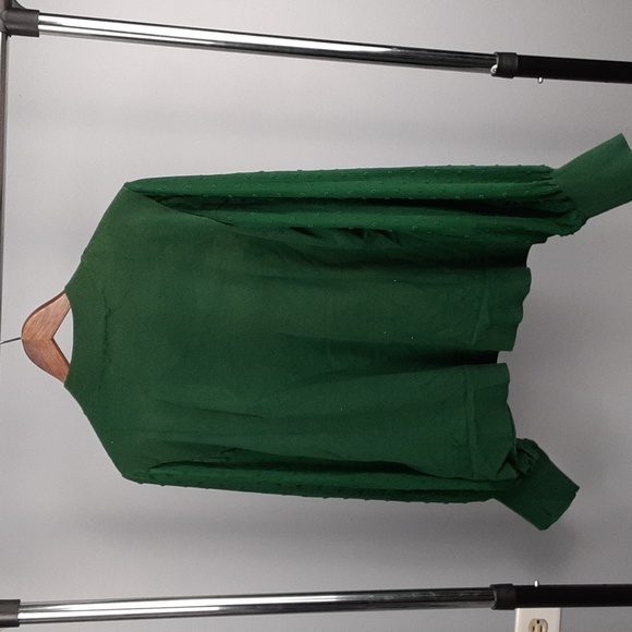 Vince Camuto Lantern Sleeve Sheer Emerald Kelly Green Sweater - Picture 7 of 10